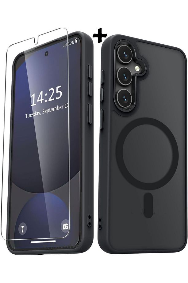 Samsung Galaxy S23 Fe Kılıf Mat Magsafe Şarj Özellikli Yumuşak Kenarlı + Ekran Koruyucu Cam Set - 1