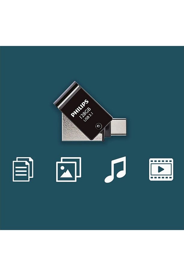 128 GB USB 3.1 & Type-C 2 si 1 Arada Çift Girişli Metal USB Bellek - 6