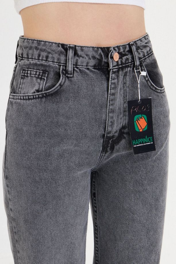 Kadın Açık Gri Boru Paça Yüksek Bel Regular Fit Pantolon - 4