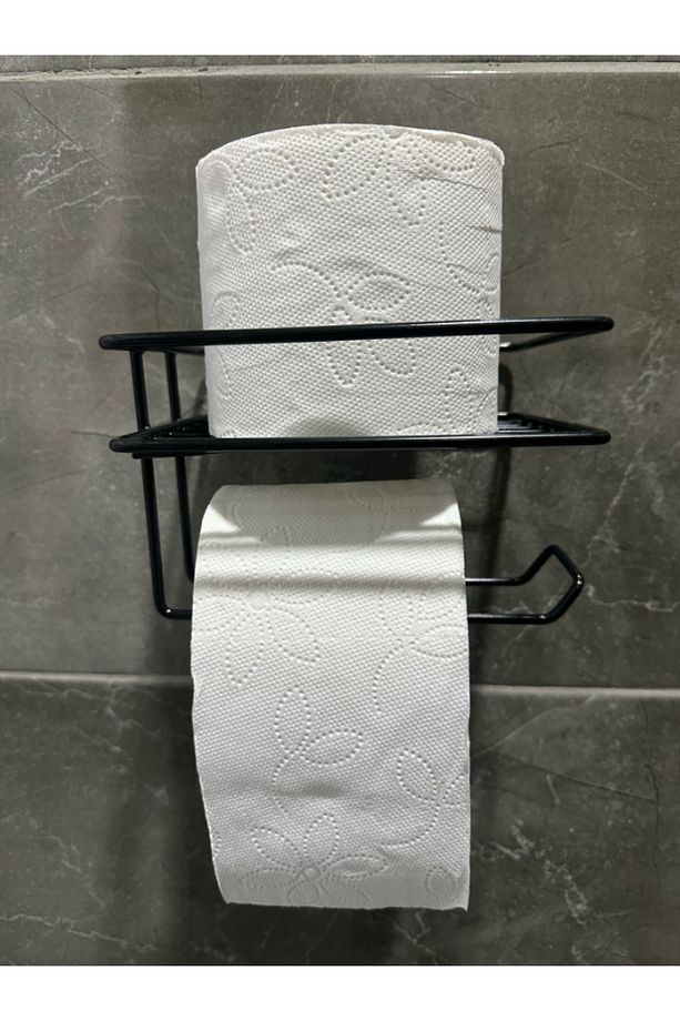 Yedekli Yapışkanlı Tuvalet Kağıdı Tutacağı Yedekli Tuvalet Kağıtlığı Wc Kağıtlık Tutucu Askısı Siyah - 3