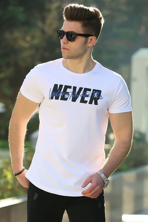 Large Size Printed Battal White T-Shirt 4560