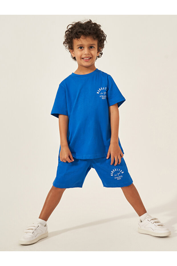 Slogan Print Short Sleeve T-Shirt and Shorts Set