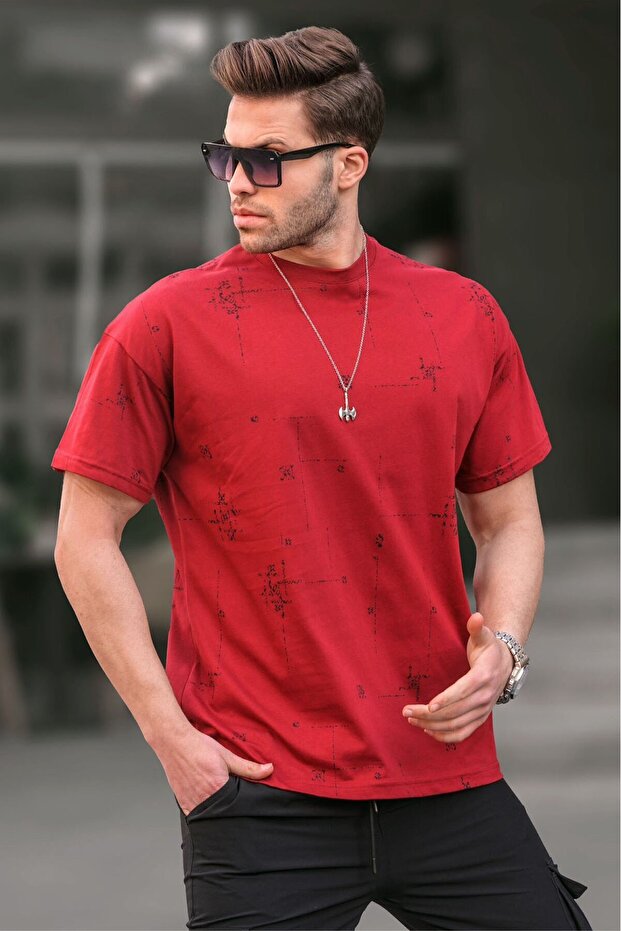 Painted Gray Crew Neck Printed Men's T-Shirt 6093