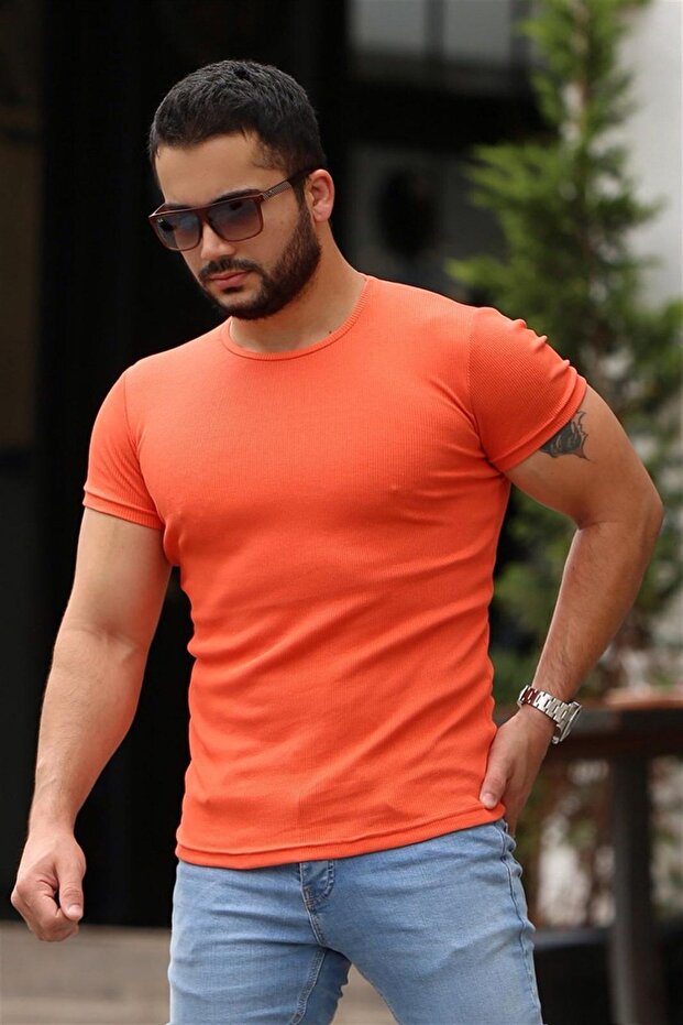 Bisiklet Yaka Turuncu Basic Tişört 4077 - 3