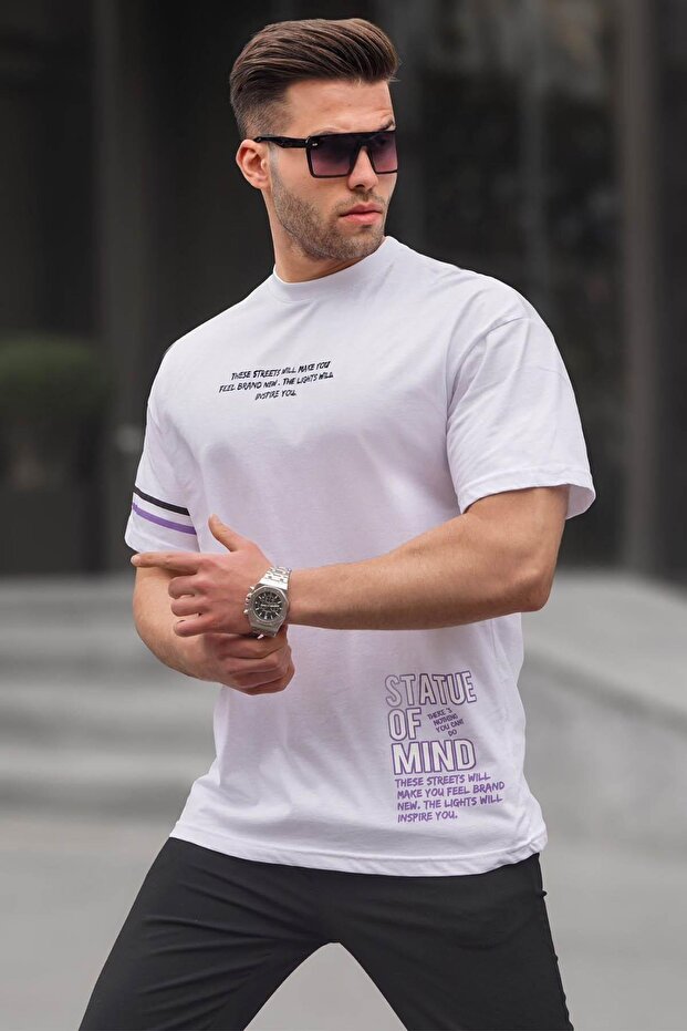 White Regular Fit Printed Men's T-Shirt 6087
