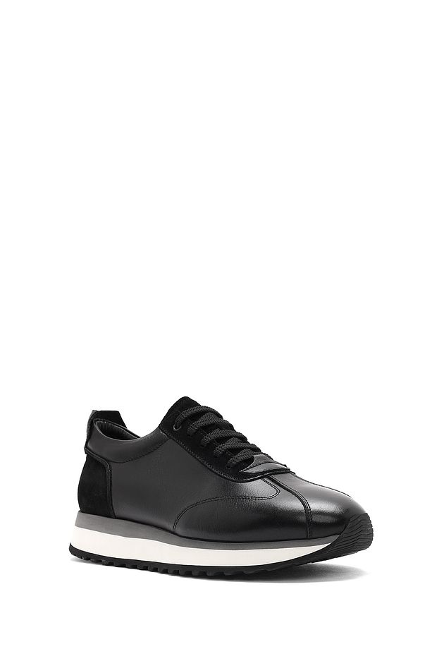 Erkek Siyah Bağcıklı Kalın Tabanlı Deri Sneaker 25SFD622014 - 6