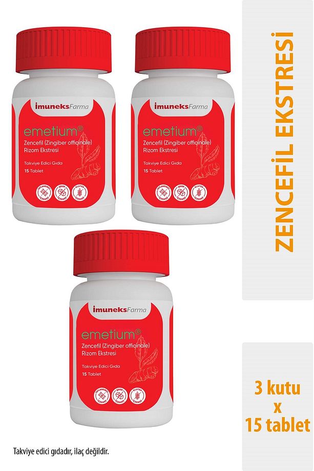 İmuneks Farma Emetium Zencefil Rizom Ekstresi İçeren Takviye Edici Gıda 15 Tablet x 3 Adet - 1