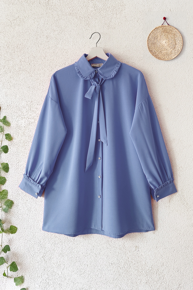 Baby Collar Crepe Tunic with Bow - Baby Blue