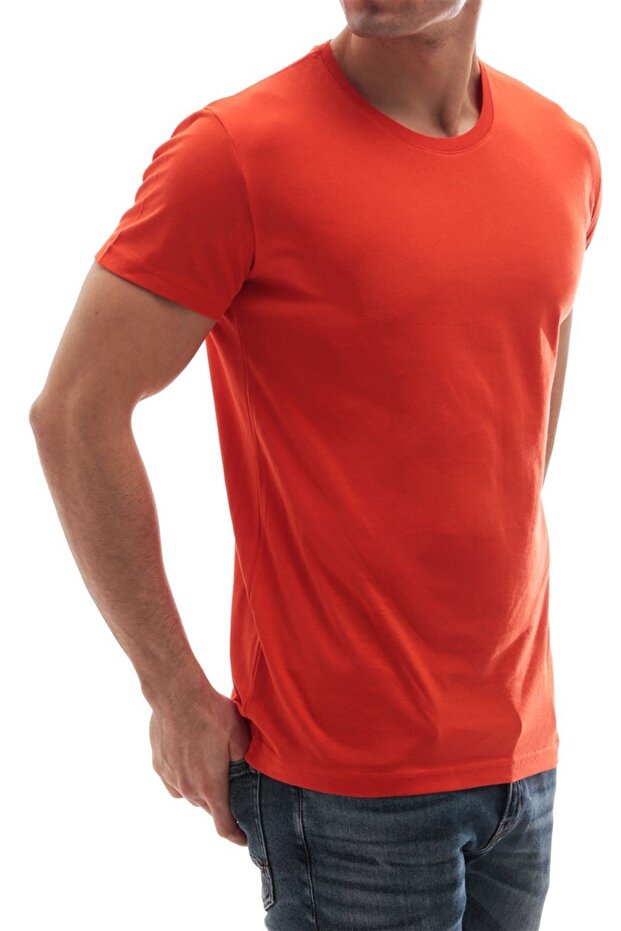 Bisiklet Yaka Basic Tişört Turuncu 3006 - 5