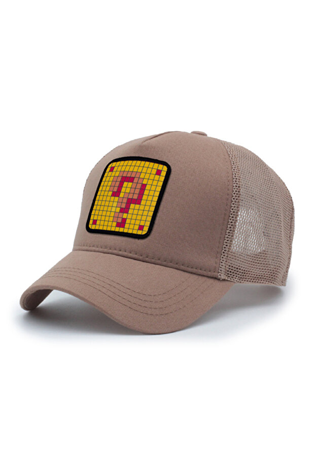 Question Mark Model Interchangeable Emblem Mesh Hat Brown - 1