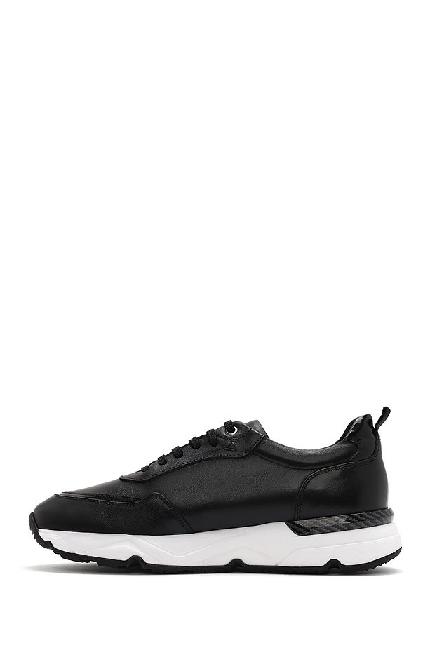 Erkek Siyah Bağcıklı Kalın Tabanlı Deri Sneaker 25SFD621818 - 2