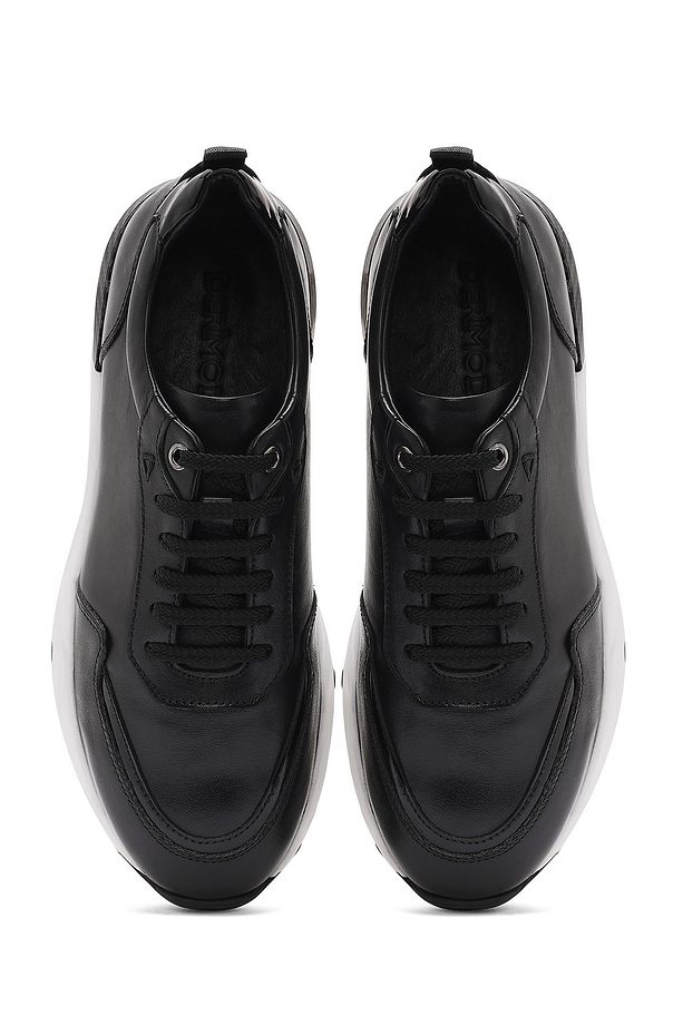 Erkek Siyah Bağcıklı Kalın Tabanlı Deri Sneaker 25SFD621818 - 7