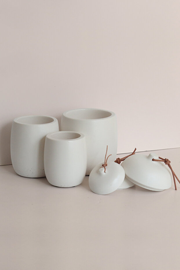 Rome Set of 3 Concrete Jars - Salt, Coffee, Sugar, Tea, Spice Storage Container - 4