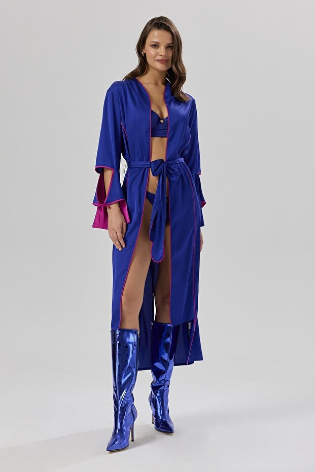 Addria Cobalt Blue Long Satin Dressing Gown / Kimono