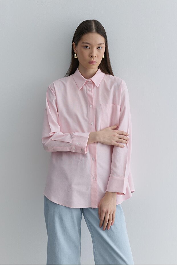 Çapraz Pileli Basic Gömlek Pembe - 4