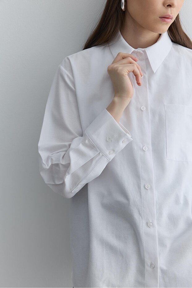 Cross Pleated Basic Shirt White