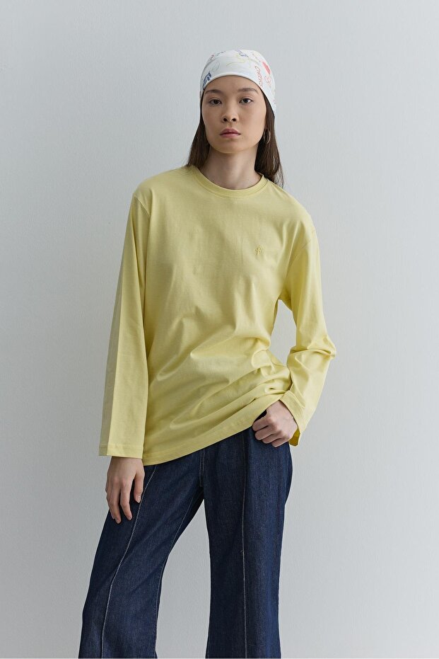 Uzun Kollu Basic Sweat Sarı - 2