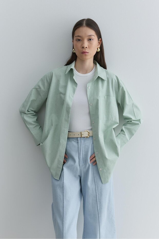 Çapraz Pileli Basic Gömlek Açık Yeşil - 4