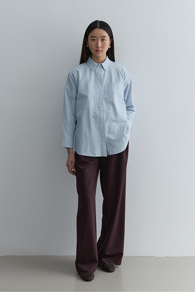 Çapraz Pileli Basic Gömlek Mavi - 7