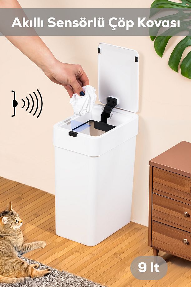 Hareket Sensörlü Sessiz Kapatma Çöp Kutusu Banyo Mutfak Çöp Kovası Kapaklı Banyo Çöp Kovası 9 Lt. - 4
