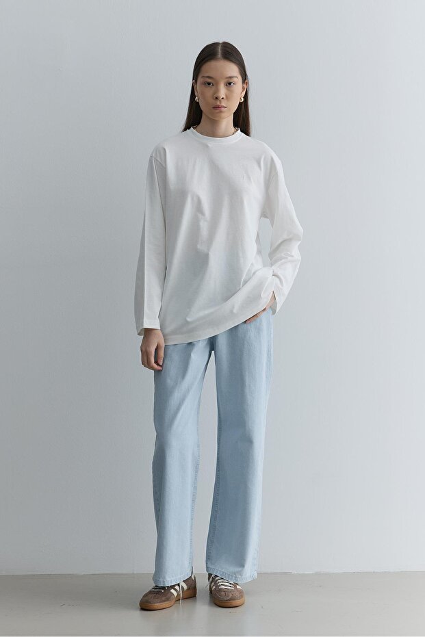 Uzun Kollu Basic Sweat Ekru - 1