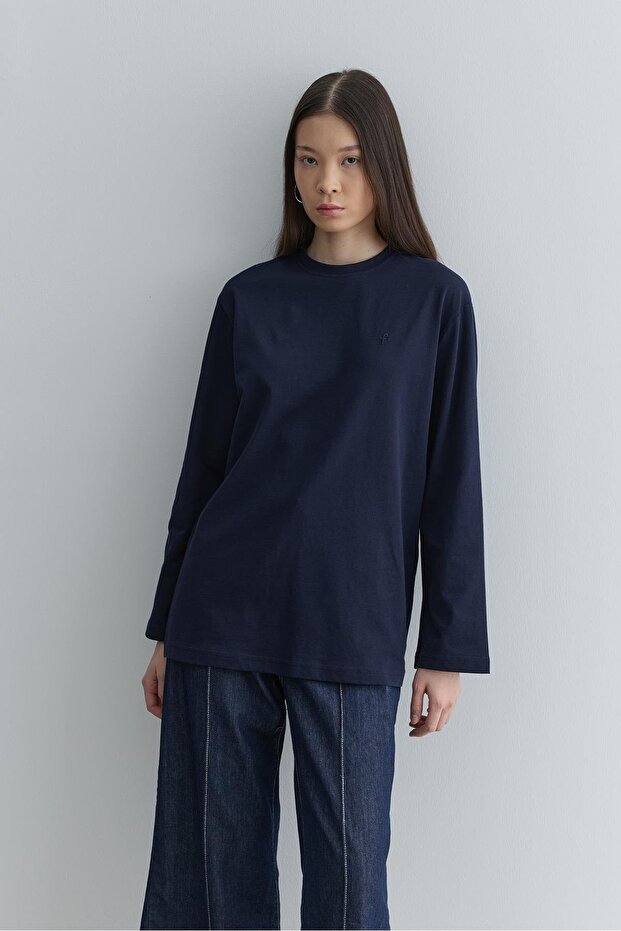 Uzun Kollu Basic Sweat Lacivert - 5