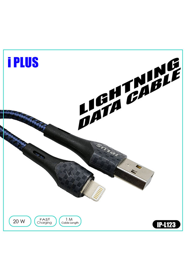 كابل بيانات لايتنينج ٢٠ واط شحن سريع | سلك مضفر متين بطول ١ متر - IP-L123