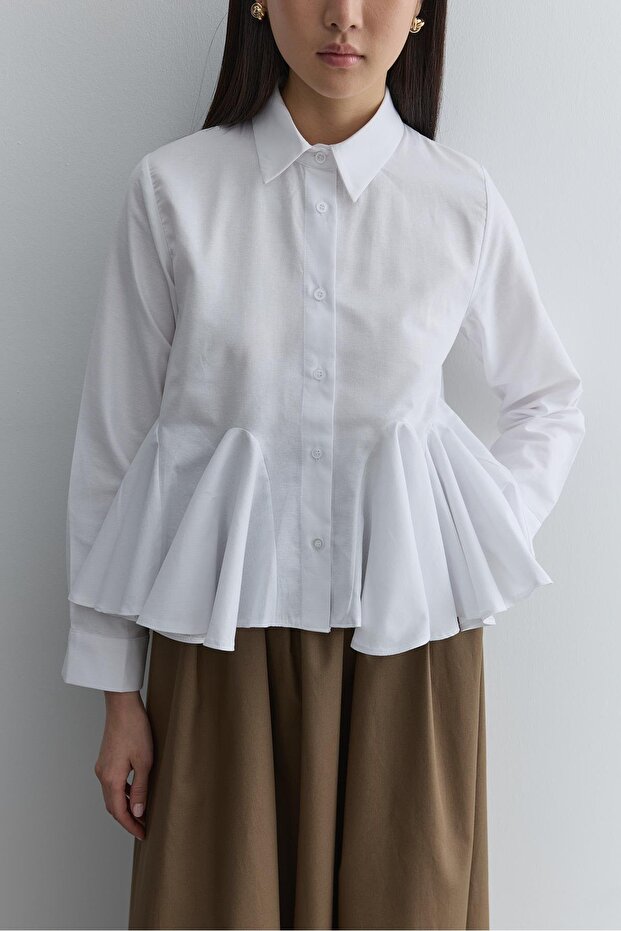 Godeli Kısa Gömlek Beyaz - 3