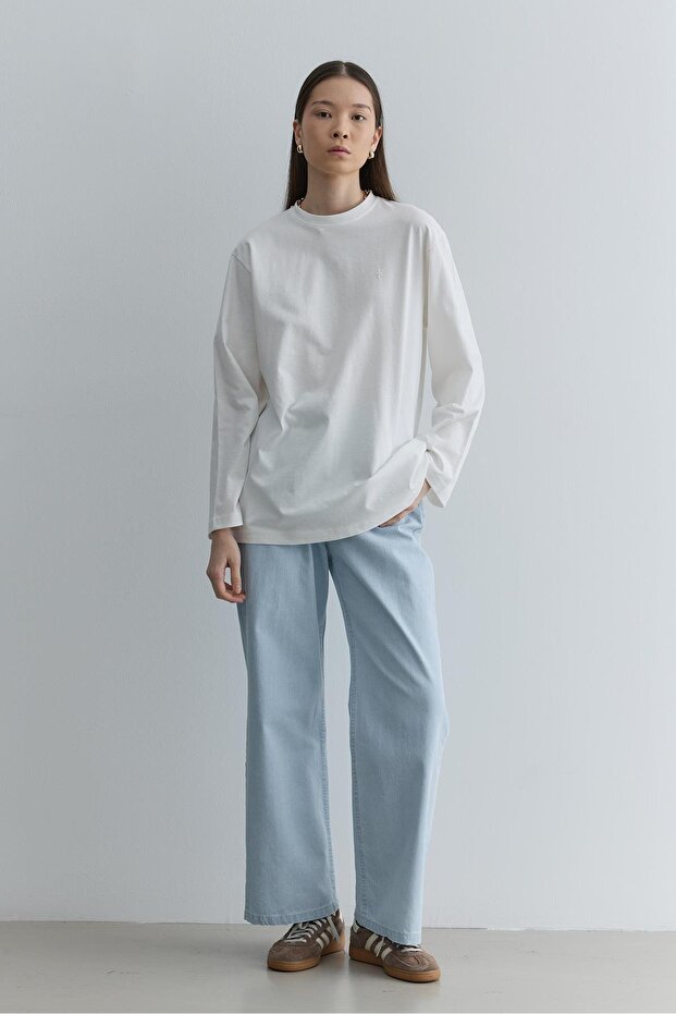 Uzun Kollu Basic Sweat Ekru - 2