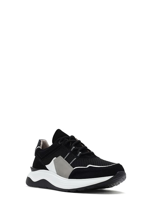 Erkek Siyah Bağcıklı Kalın Tabanlı Deri Sneaker 25SFD795014 - 6