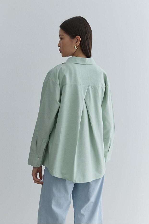 Çapraz Pileli Basic Gömlek Açık Yeşil - 6