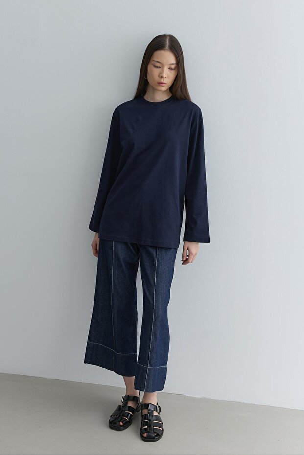 Uzun Kollu Basic Sweat Lacivert - 4