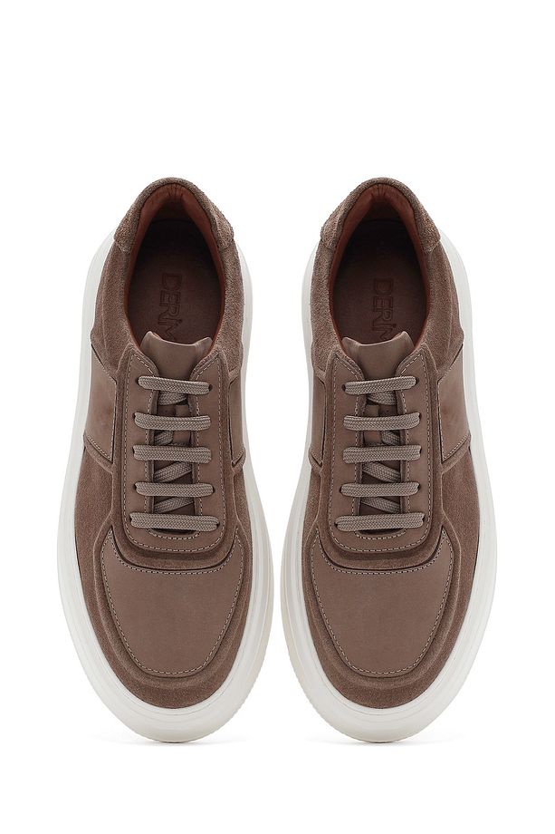 Erkek Bej Bağcıklı Kalın Tabanlı Süet Deri Sneaker 25SFD724310 - 7
