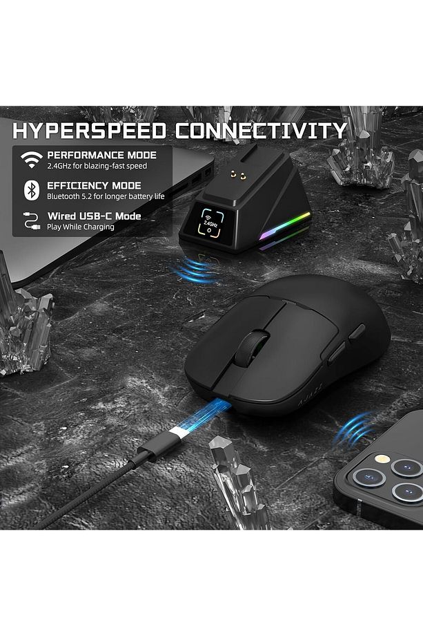 AJ159 APEX 8K Oyun Mouse, 3 Modlu TFT Ekranlı Manyetik Şarj İstasyonu,PAW3950 Sensör, 56 Gram - 8