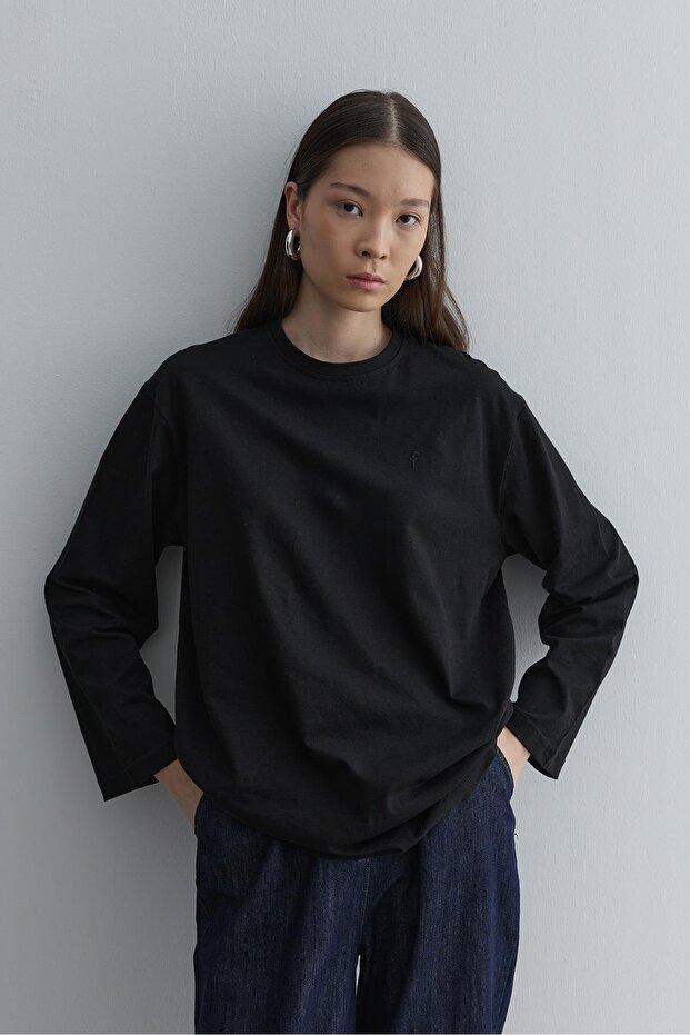 Uzun Kollu Basic Sweat Siyah - 6