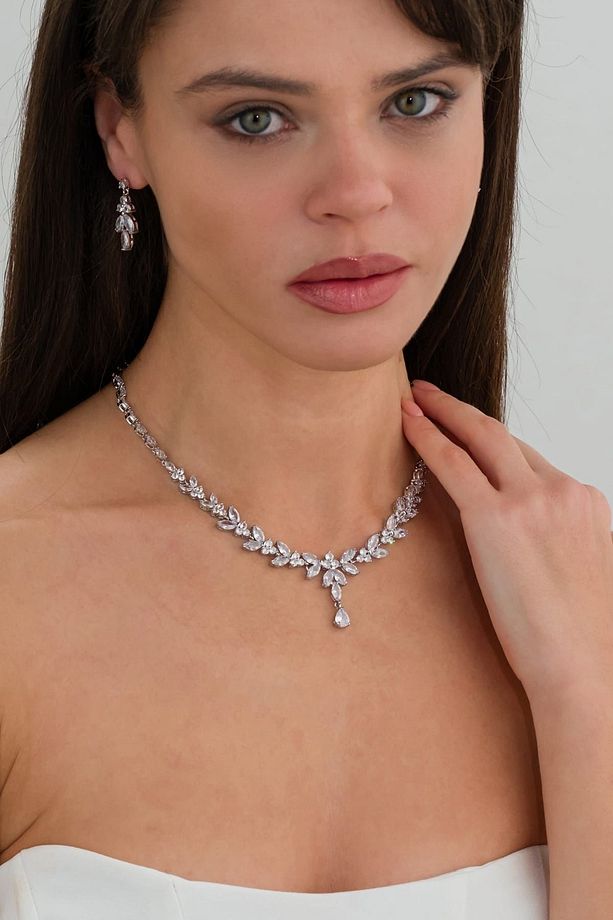 Grace Min Zirkon Taşlı Takı Seti Kolye Küpe Hediye Set Düğün Takı Seti - 3