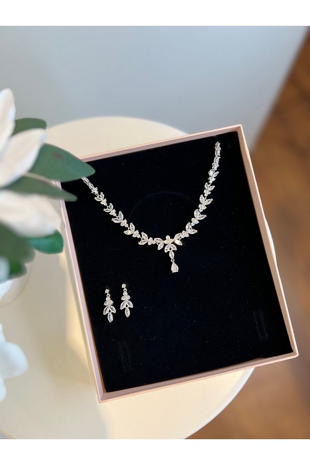 Grace Min Zirkon Taşlı Takı Seti Kolye Küpe Hediye Set Düğün Takı Seti - 7