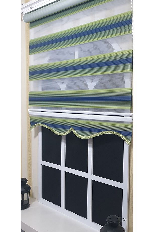 Pliseli Zebra Stor Mavi Yeşil Renk Geçişli Etek Dilimli ST 026 - 2