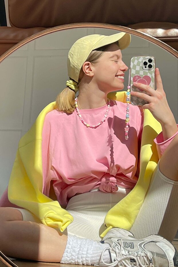 Pembe Basic Bisiklet Yaka Kadın Sweatshirt Mg1676 - 5