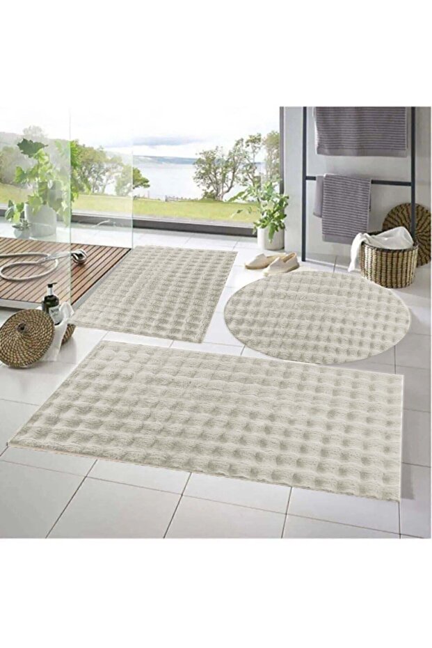 Balat Carpet 3' Non-Slip Base Bubble Plush Bath Mat Cream 50X50 (Round)-50X50 and 50X70