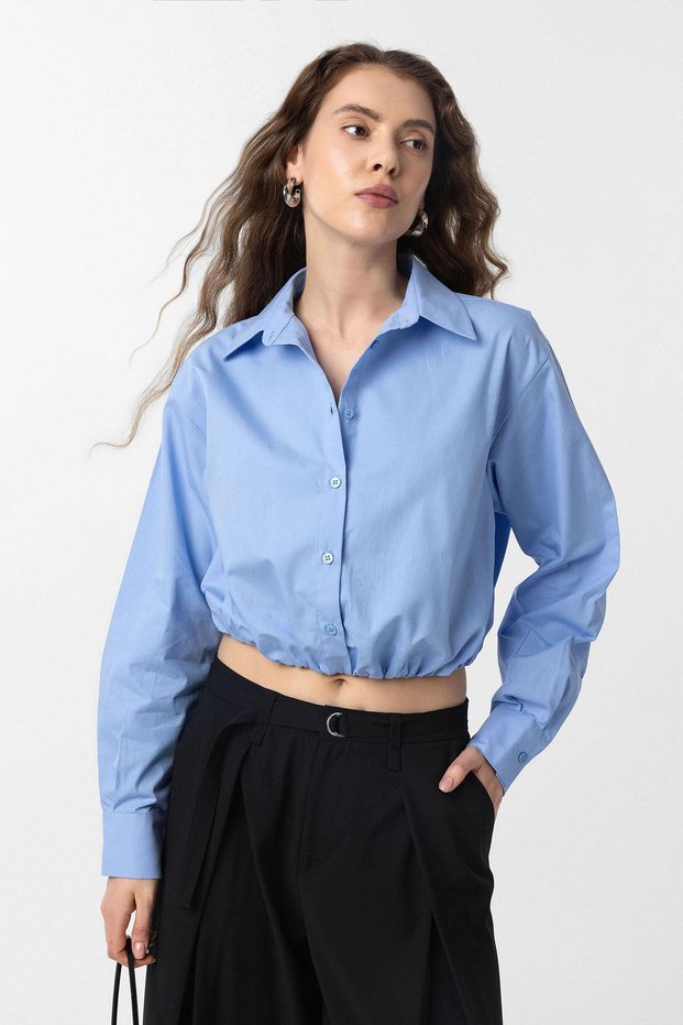 Baby Blue Crop Poplin Women's Shirt