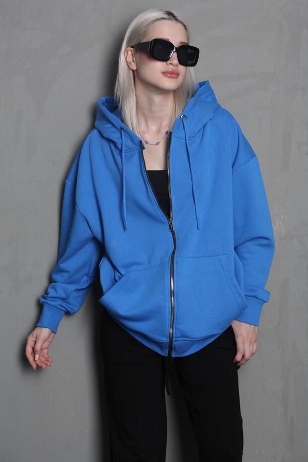 Mavi Kapüşonlu Basic Sweatshirt MG1900 - 3