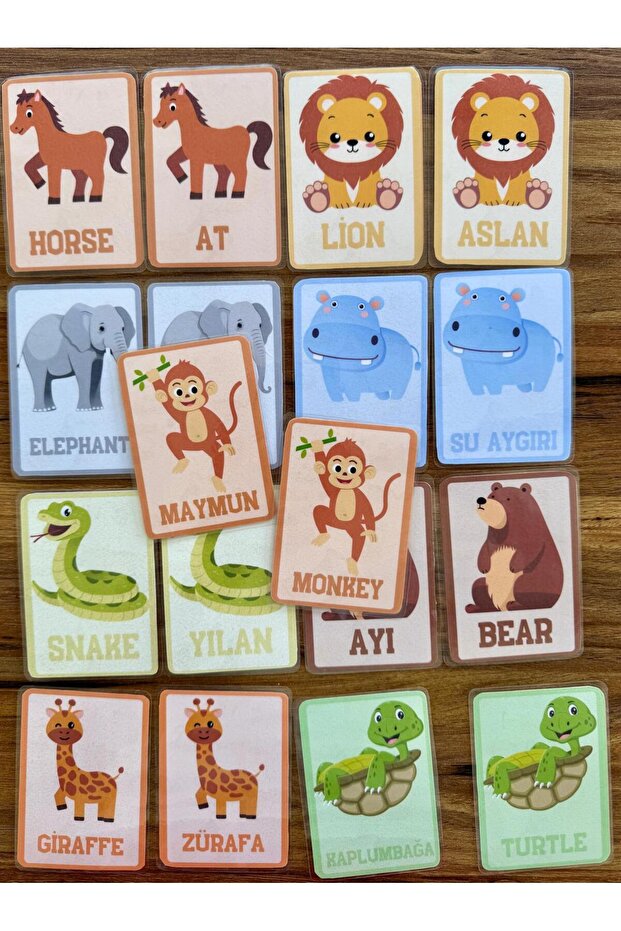 بطاقات ذكاء الذاكرة التعليمية الإنجليزية التركية غير القابلة للتدمير Animals2