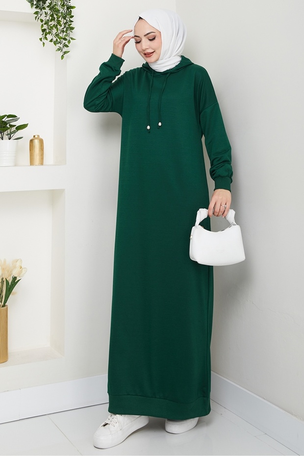 Arma Detail Hooded Dress 1422 - Emerald Green