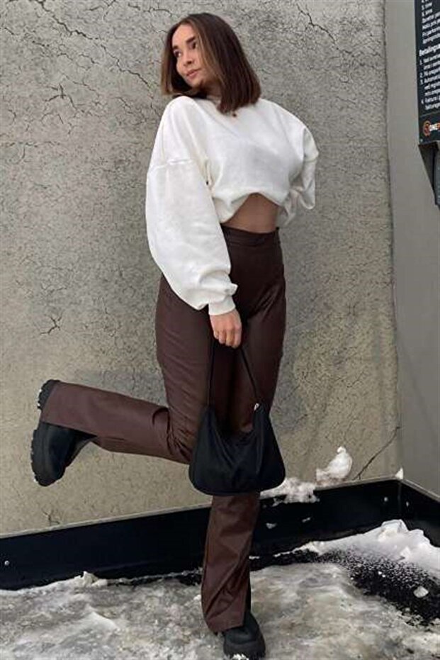 Ekru Bisiklet Yaka Basic Sweatshirt MG1559 - 8