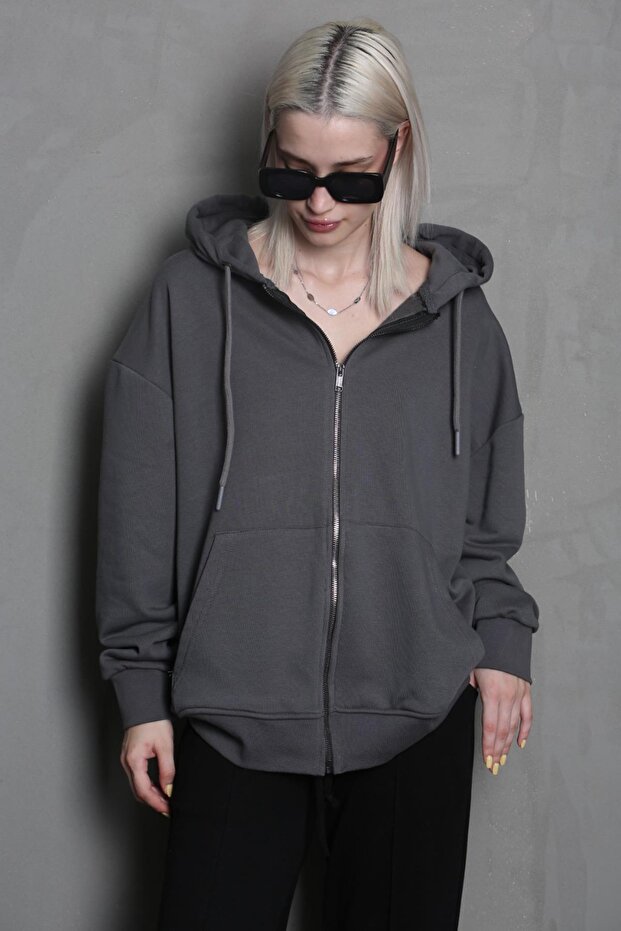 Füme Kapüşonlu Basic Sweatshirt MG1900 - 2