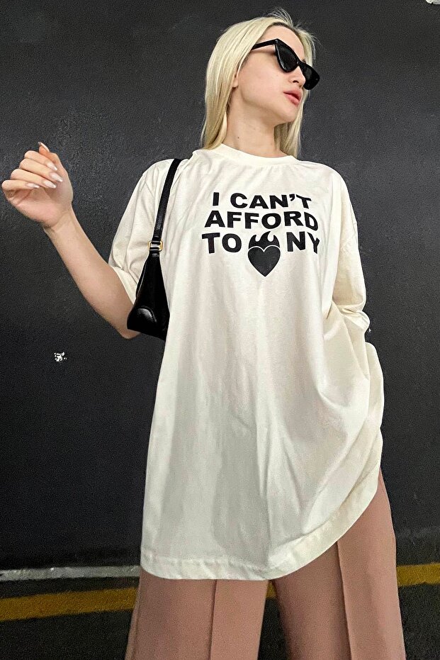 Ecru Printed Crew Neck Women's T-Shirt Mg1653