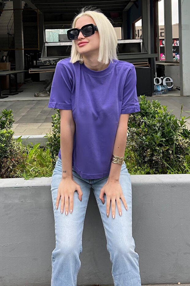 Mor Bisiklet Yaka Basic Kadın Tişört MG2075 - 1