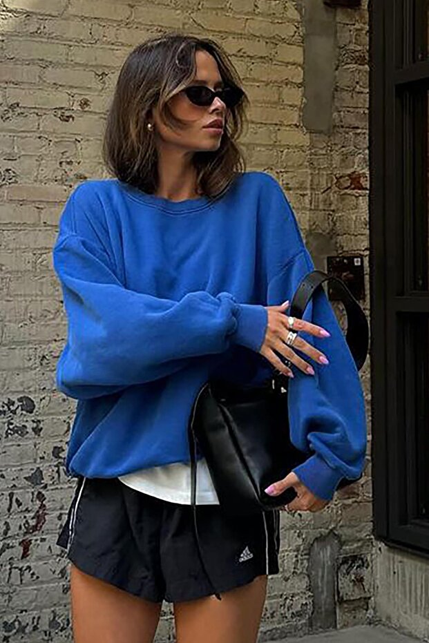 Saks Bisiklet Yaka Basic Sweatshirt MG1559 - 5