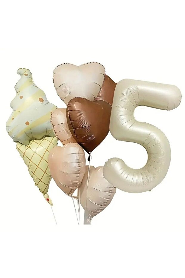 Retro Ice Cream Heart 5 Years Old Foil Balloon Set